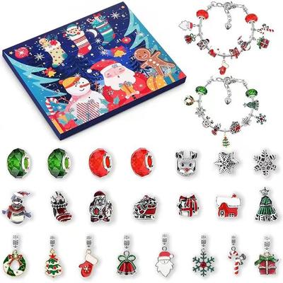 Creative DIY Christmas Santa Claus Necklace Bracelets Countdown 24 Day Calendar Surprise Christmas Decorations Hand Jewelry