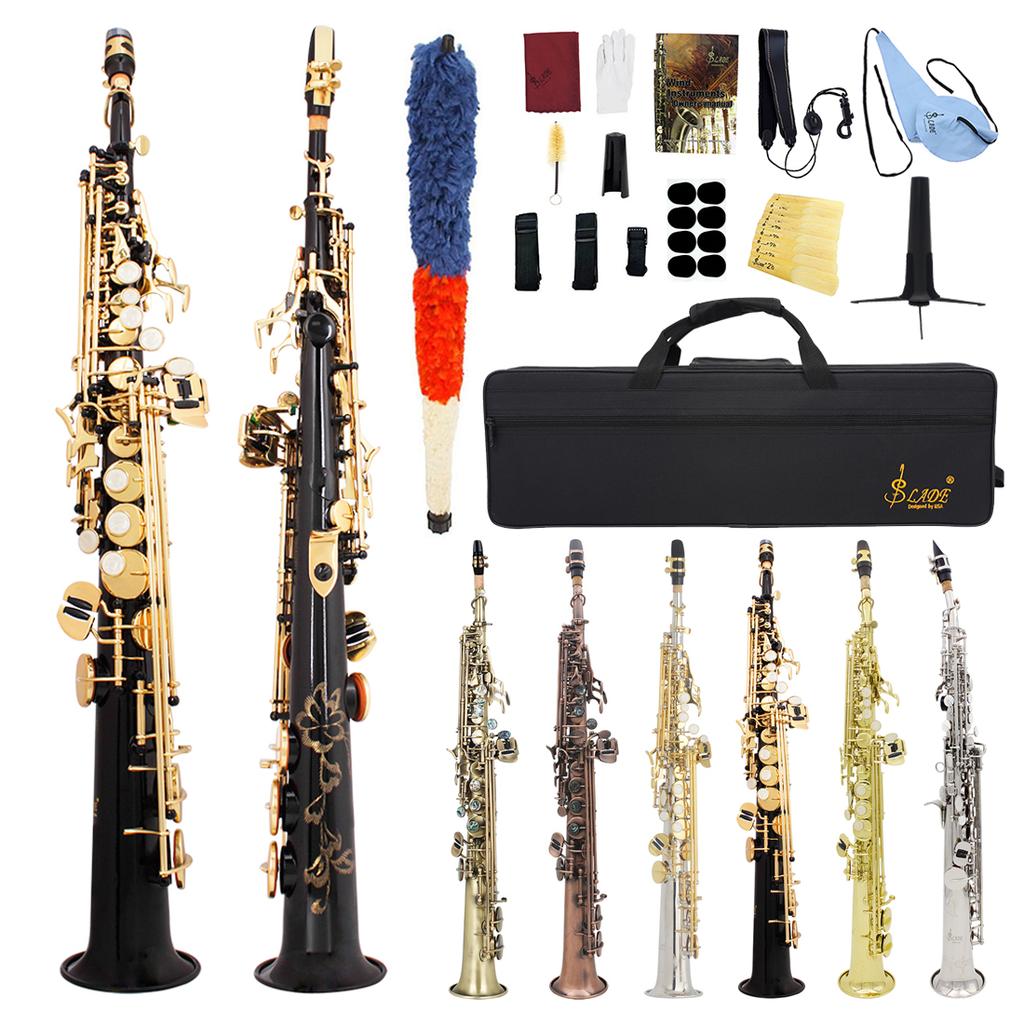 SLADE Bb Soprano Saxophone Straight Brass Body Silver-Plated Bb Saxophone Set Professional Performance Practice Woodwinds