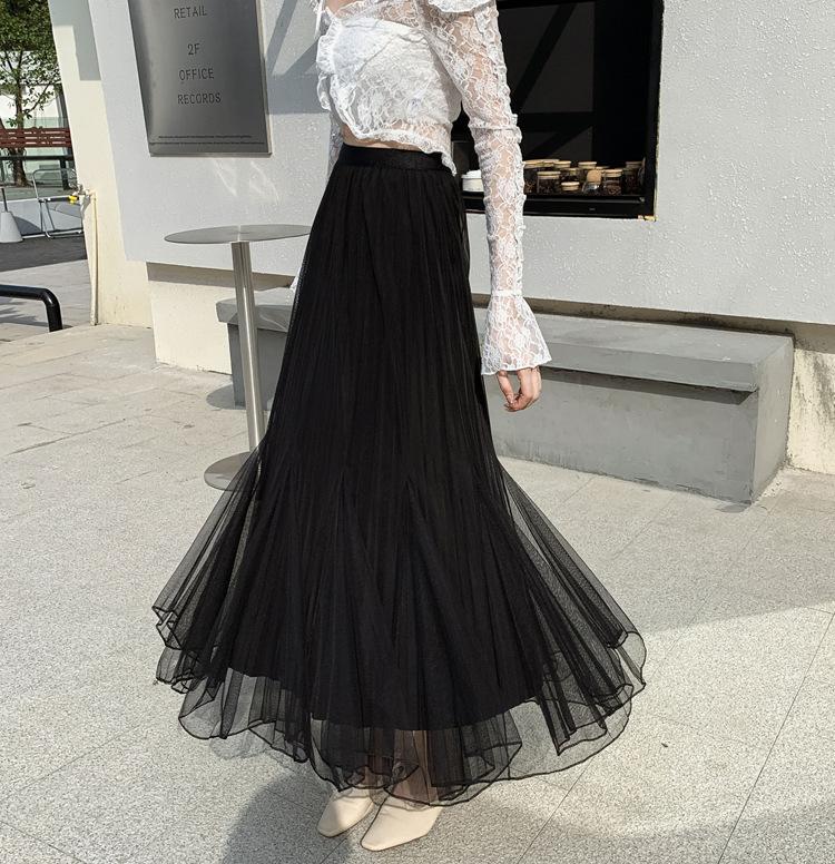 Spring Summer Women Mesh Half Length Skirt Women's Elastic High Waist Skirts Long Mermaid Female Bottoms for Slim Women