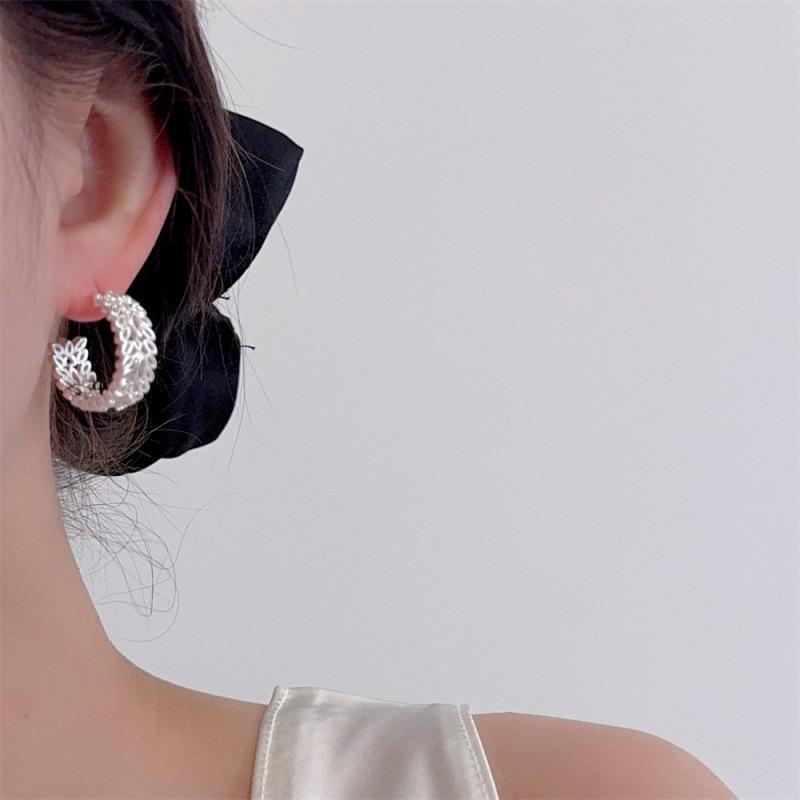 Zircon Wheat Ear C-Shaped Earrings Exquisite Fashion Stud Earrings Premium Sense Personality Light Luxury Earrings