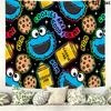 Cookie Monster Cartoon Wall Tapestry Aesthetic Wall Hanging Printed Fabric Blanket Decorative Tapestries for Bedroom Living Room Home Decor