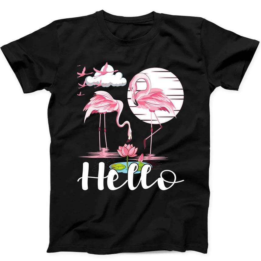 Flamingo Hello Funny Summer Gift Tee Black T Shirt 270