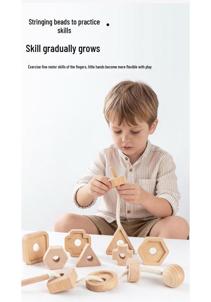 Children's Wooden Nut Shape Stringing Game - Educational Toy for Shape Matching & Fine Motor Skill Development