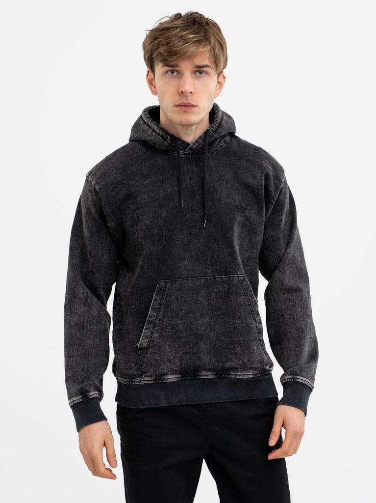 Men's Washed Black Jigga Wear Mini Hoodie Embroidered Logo Denim M