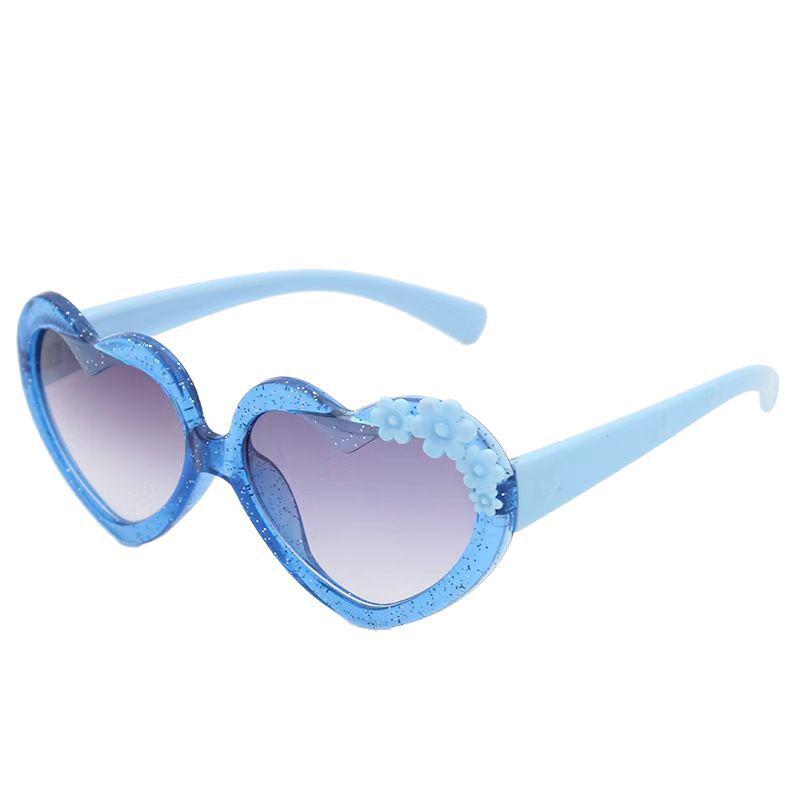 Crystal Heart Girls' UV Protection Sunglasses with Flower Design