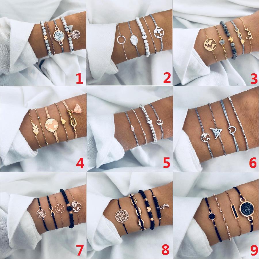 Turquoise Turtle & Seashell Geometric Heart Bracelet Set