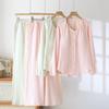 Women's V-Neck Long Sleeve Cotton Pajama Set with Chest Pad - Solid Spring/Autumn Cardigan Style