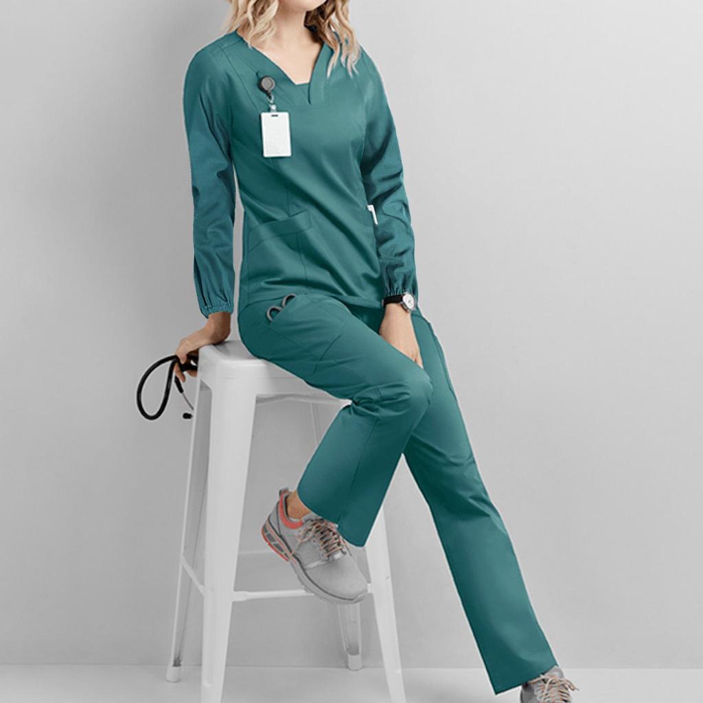 Autumn Winter Long Sleeve Scrub Suit Set Surgical & Isolation Gown Workwear