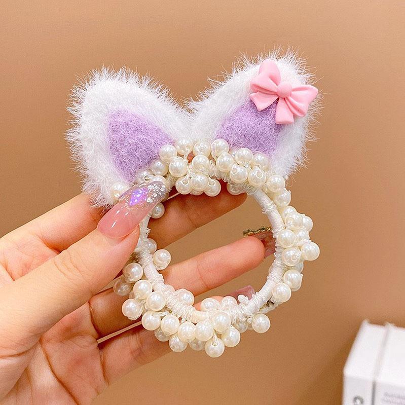 1PCS Cat Ear Pearl Girls Cute Kids Elastic Hair Bands Children Hair Ties Princess Hair Accessories Baby Headwear