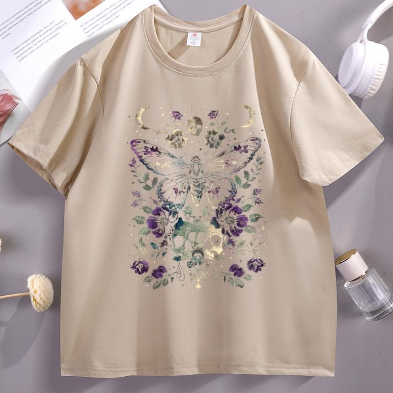 Gothic Moth T Shirt Unisex Unisex Witchy Floral Skull Tee Dark RoUnisexce TShirt Unisex Unisex Vintage Cotton Short Sleeve Tshirt Clothes
