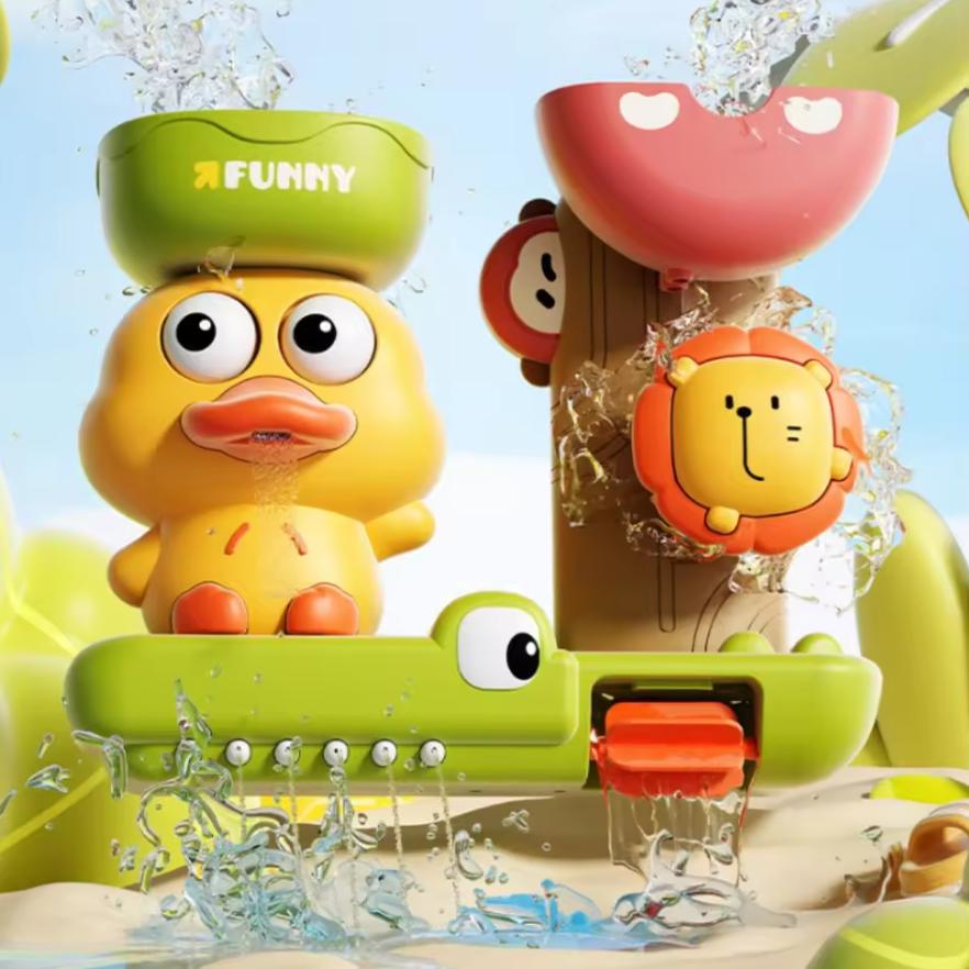 Adorable Little Yellow Duck Bath Tub Toy Lion Waterwheel Children Fun in Shower Bathtub With Suction Cup in Kid Gift