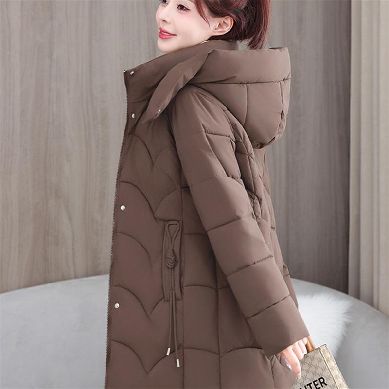 Winter Women's Thick And Warm Mid To Long Hooded Cotton Jacket M-3XL