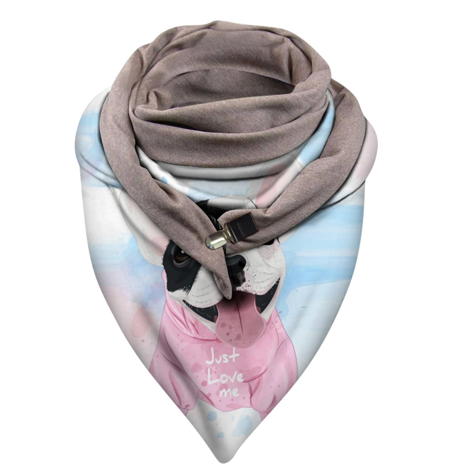 

(SU)Универсальный осенне-зимний теплый ветрозащитный двухслойный шарф с пряжкой и кошачьим принтом One size