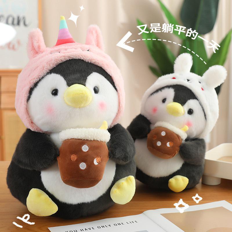 Influencer-Inspired Dondon Penguin Milk Tea Plush Toy - Cartoon Penguin Animal Doll for Children