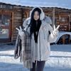 Parka Gruesa Cálida Acolchada con Capucha y Cuello de Piel para Mujer Abrigo Casual de Invierno