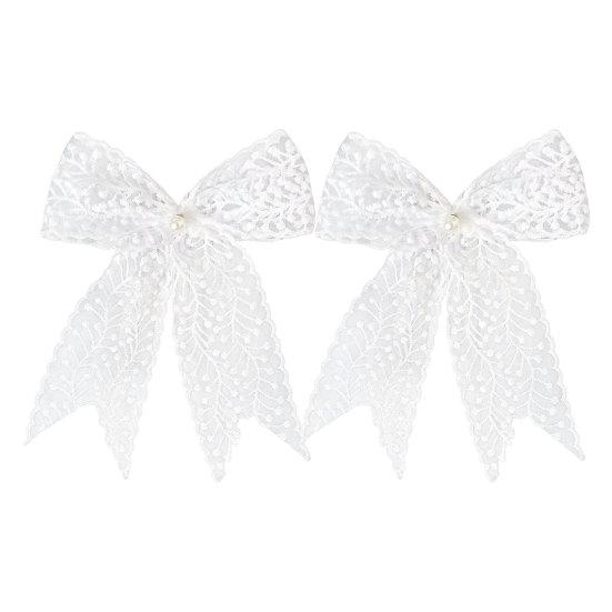2Pcs Lace Bowknot Curtain Tiebacks, Bow Curtain Holdbacks with Pearls, Decorative Curtain Ties for Home Office Living Room Bedroom Wedding Party Decor