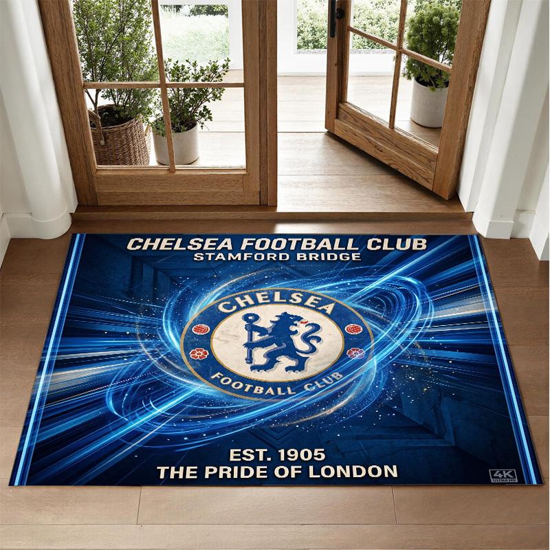 Chelsea FC Design Crystal Velvet Rug Soft Decorative Mat for Bedroom Entrance