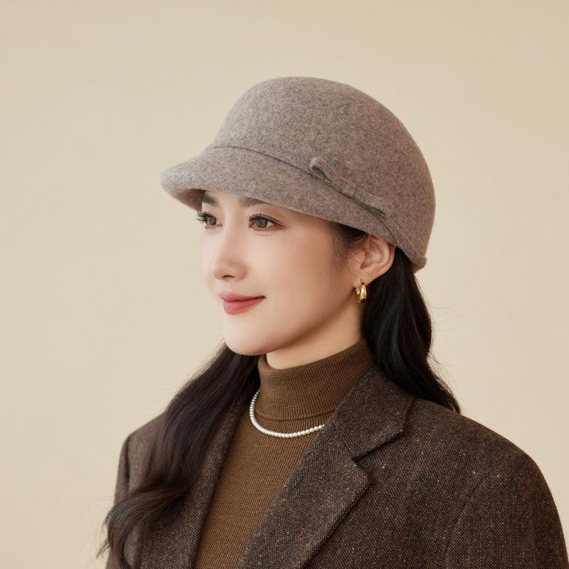 Hat Female Autumn and Winter Woolen Small Fragrant Wind Elegant Bucket Hat Outdoor Retro Felt Hat ·