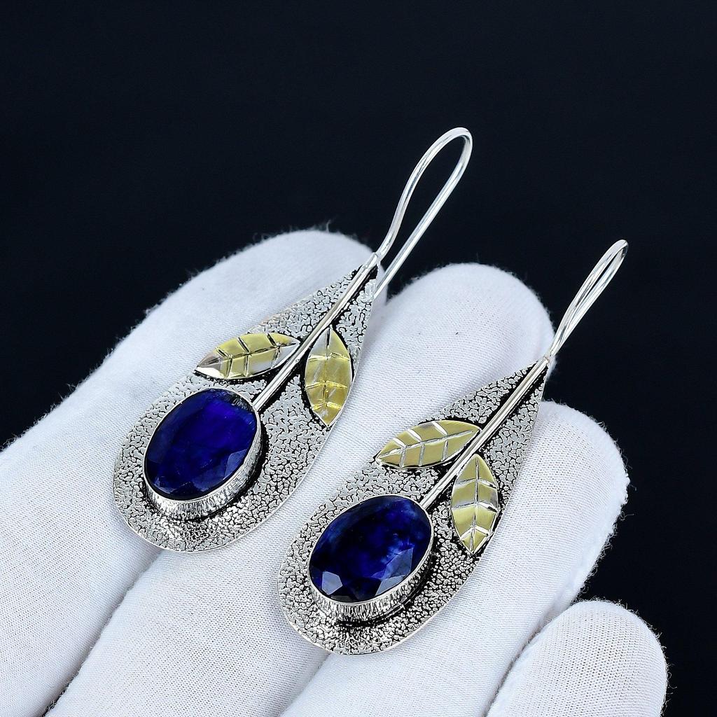 Blue Sapphire Gemstone Earrings, 925 Sterling Silver Earrings, Handmade Silver Earrings For Gift, Sapphire Dangle Earrings Valentine's Day Gift