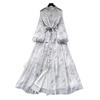 French romantic style lantern sleeve printed dress women's waist and thin A-shaped long dress commuting temperament elegant