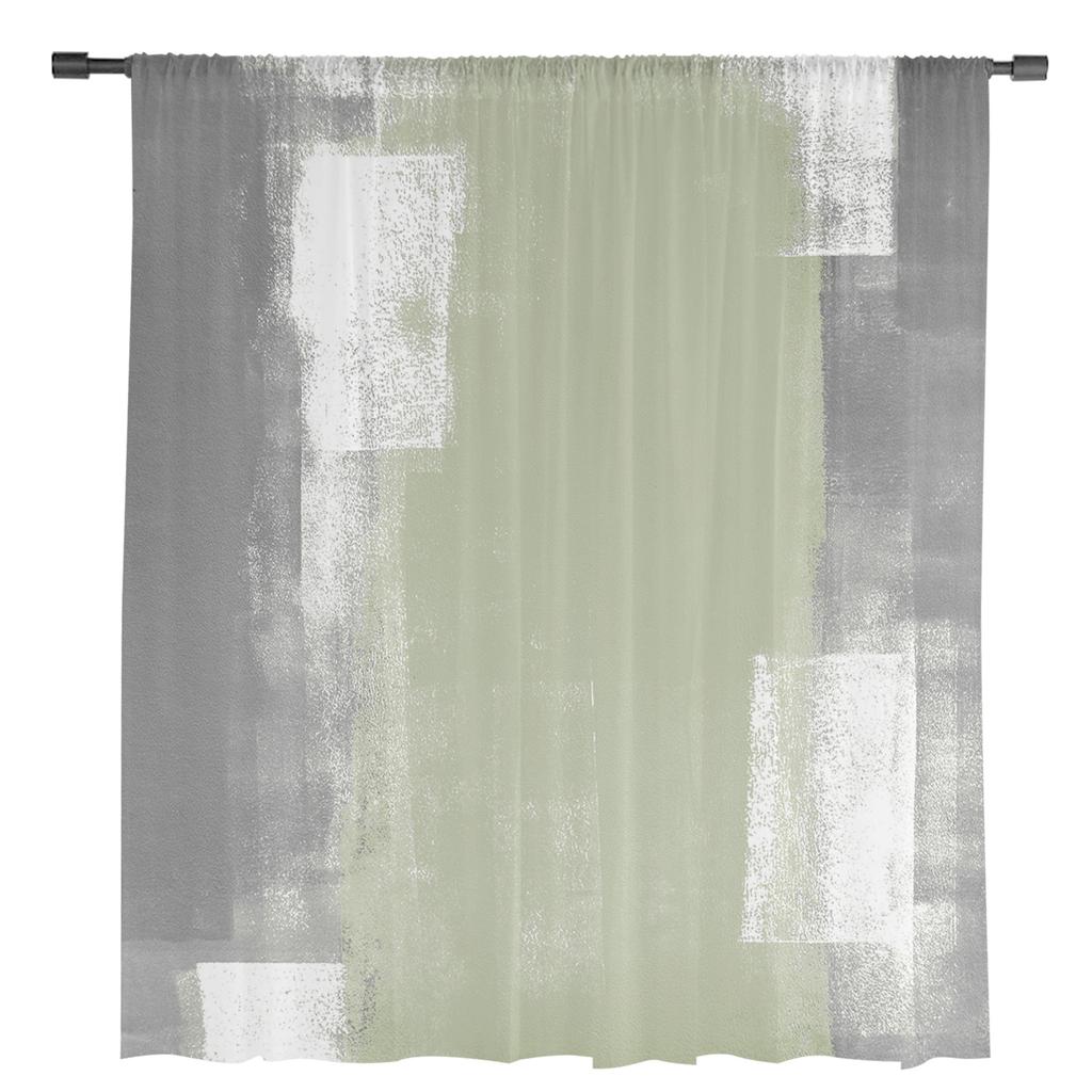 Sage Green Oil Painting Texture Sheer Curtains for Living Room Decoration Window Curtains Kitchen Tulle Voile Organza Curtains