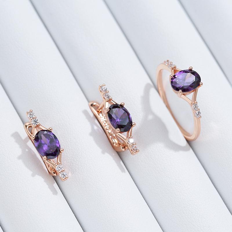 Shiny Purple Natural Zircon Drop Earrings For Women Trend  Rose Gold Color Bride Wedding Fine Jewelry Crystal Gift