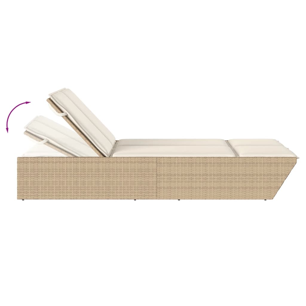 Double Sun Lounger with Cushions Beige Poly Rattan