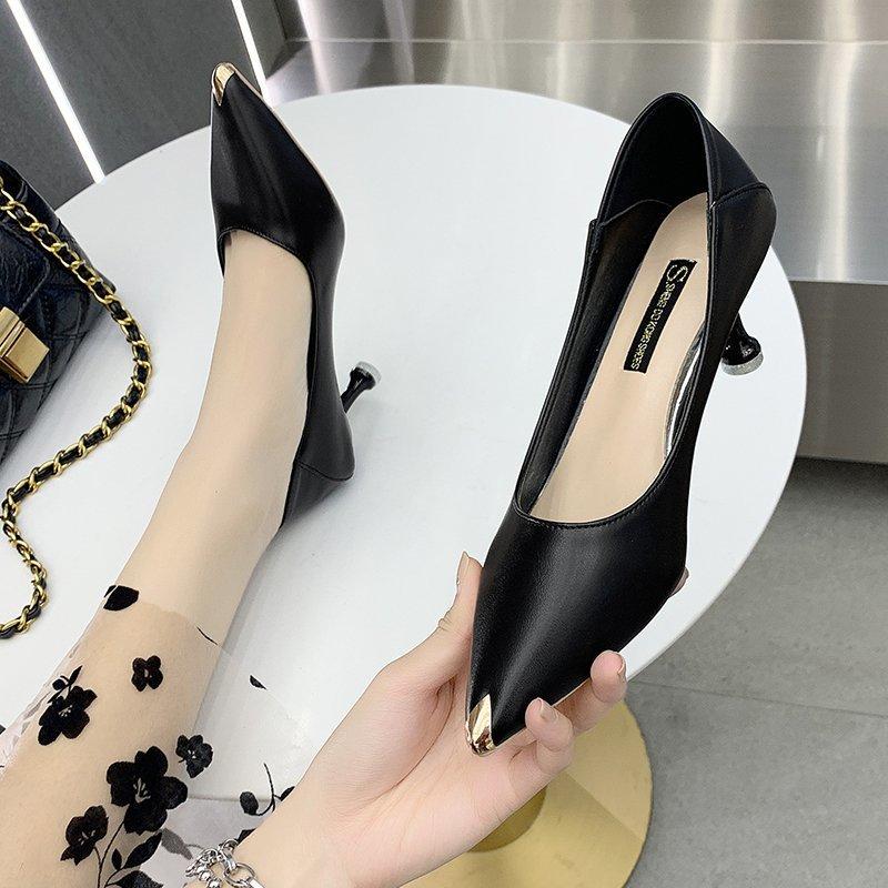 Zapatos de moda Mujeres nuevos zapatos de punta media superficial boca  metálica tacones altos puntiagudos comprar a buen precio — entrega  gratuita, reseñas reales con fotos — Joom