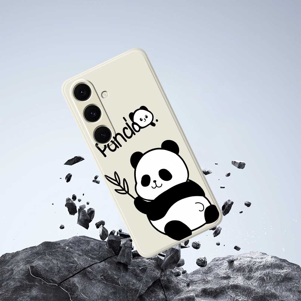 Für Samsung Galaxy S24 FE Hülle Panda Muster Druck Gerade Kante TPU Handy Rückseite