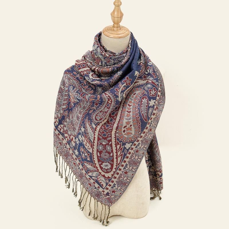 Popular Cashew Embroidery Four Seasons Thin Scarf Women's Popular Versatile Fringed Shawl Women's