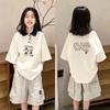 Trendy Girls' Cartoon Cotton Polo Shirt - Summer Patchwork Lapel Tee for Ages 8-15
