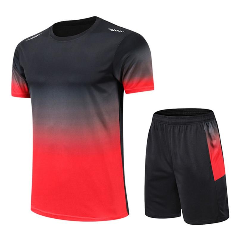 Sommer-Sportbekleidung für Herren, mit Farbverlauf bedruckt, Badminton-Set, Outdoor-Lauf-T-Shirt und Shorts, bequeme und atmungsaktive Kleidung