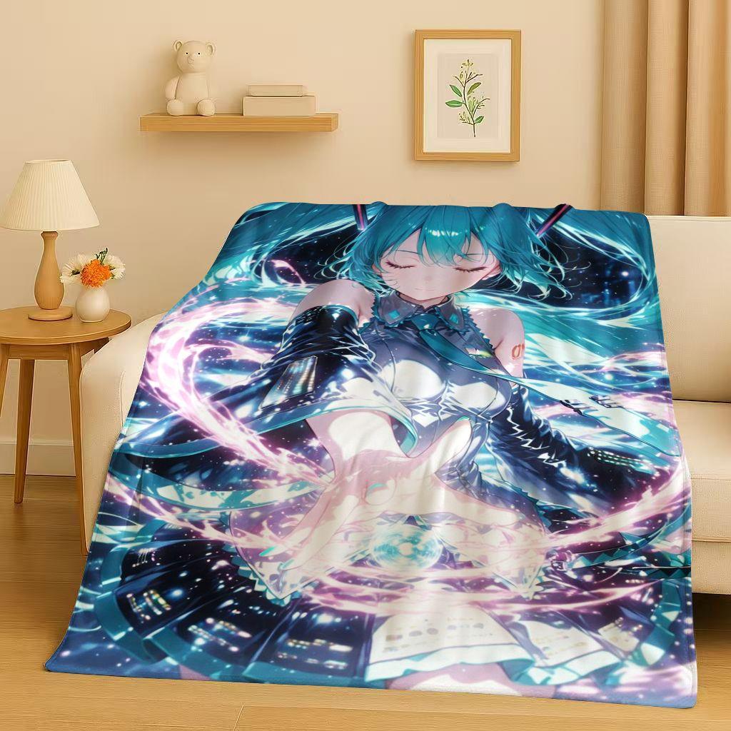 Manta de Franela Kawaii 3D de M MIKU, Dibujo Animado Musical para Niña, Manta de Felpa Ultra Suave y Cálida para Hogar, Dormitorio, Cama, Sofá, Regalo para Niños
