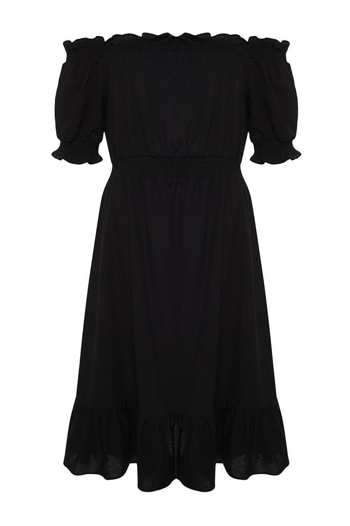 Women's Fashion New Big Size Dress Green Pleated Woven Dress