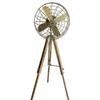 Natural Teak & Brass Pedestal Fan | Industrial Rotating Floor Fan On Wooden Tripod Stand | Heavy Duty Electric Air Circulator
