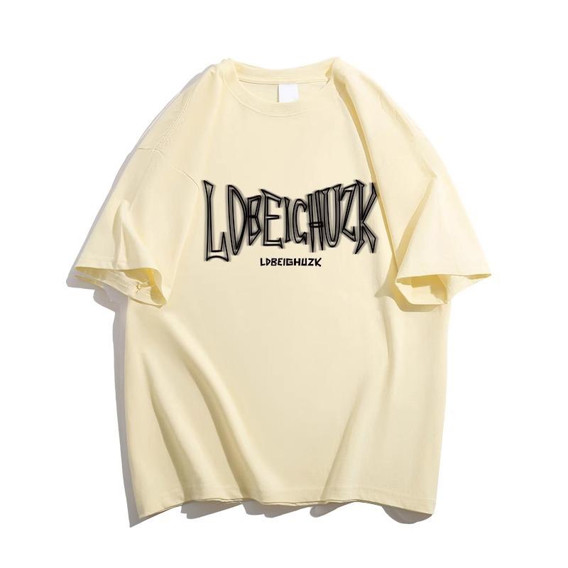 Letter printing heavy cotton short-sleeved t-shirt women's new American retro trendy brand design niche top