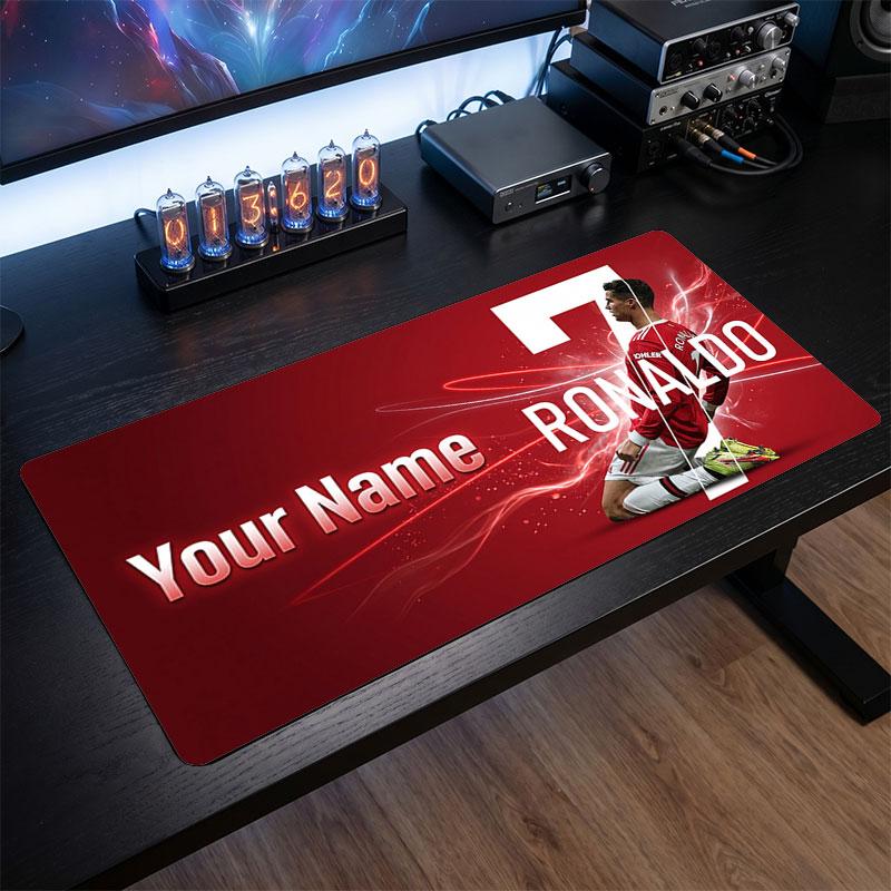 Tappetino Mouse Grande Personalizzato Cristiano Ronaldo, Stampa Testo Nome Personalizzato, Tappetino Scrivania Antiscivolo Logo Calcio Regalo Gaming