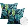 Greenery Tropical Plants Outdoor Waterproof Throw Pillow Covers 18 x 18 Inch Set of 2, Palm Leaf Pillowcase Square Cushion Case, Farmhouse Garden