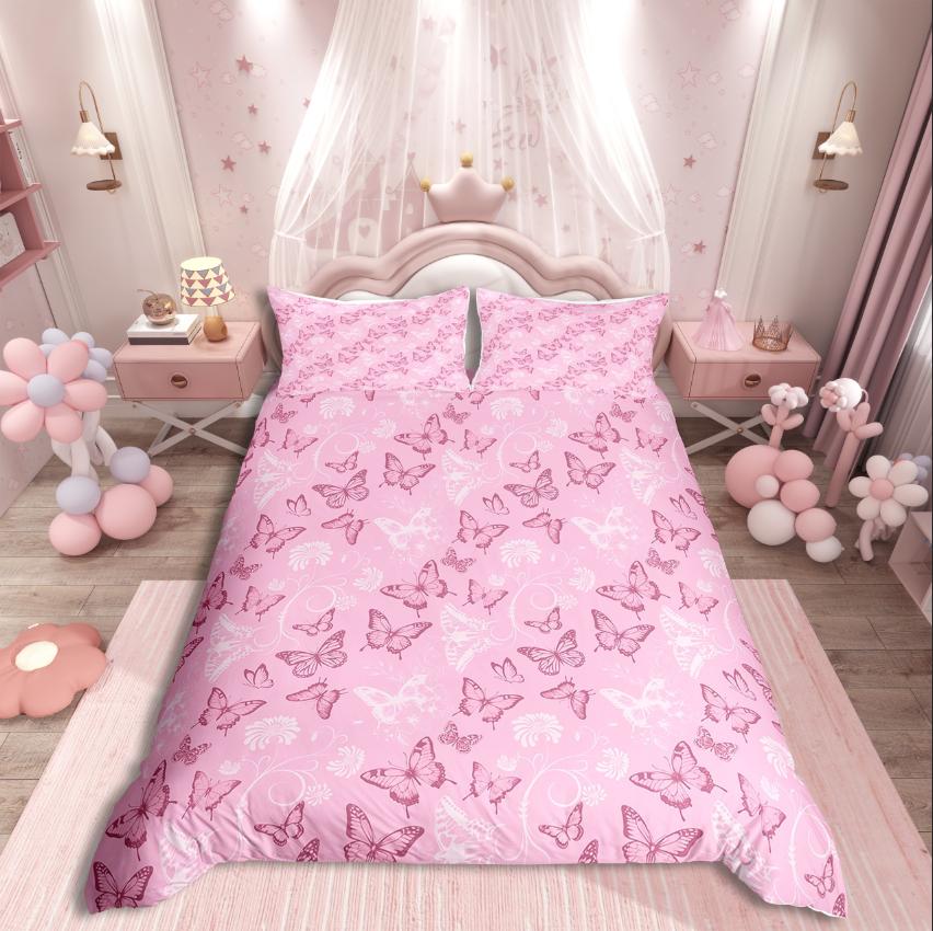 

Homewish Flying Butterfly Duvet Cover SetCherry Blossom Bedding SetFlower Animal Comforter Cover Set EU Single(135*200cm)3pcs