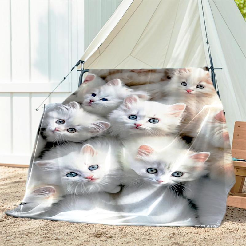1pc Animals: Rabbit, Cat, Pattern Blanket, All Season Lightweight Home Office Outdoor Nap Multifunctional Blanket