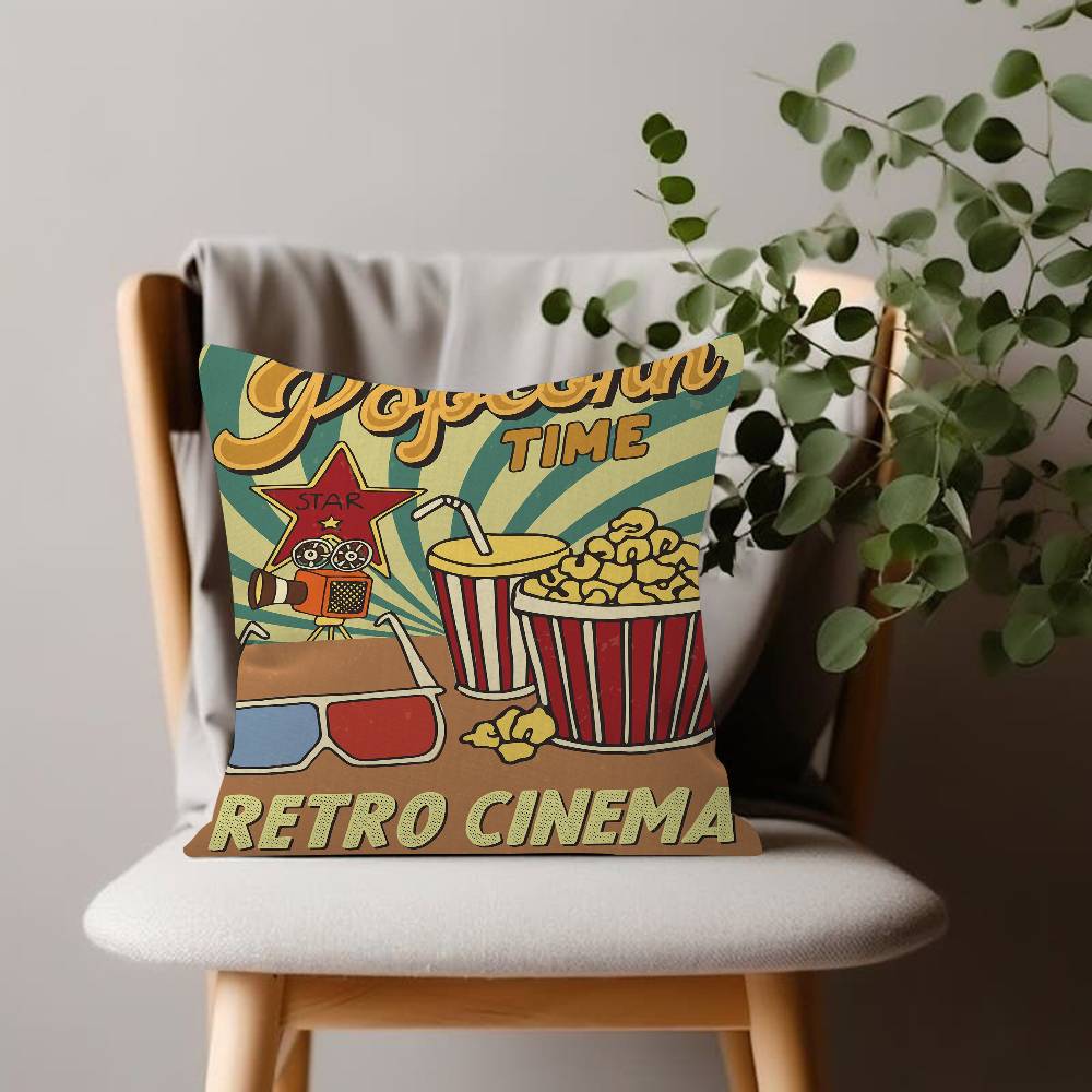 Coffee Pizza Retro Cinema and CafThemed Cushion Cover Decorative Pillow Sofa Home Decor Case Pillow Cases