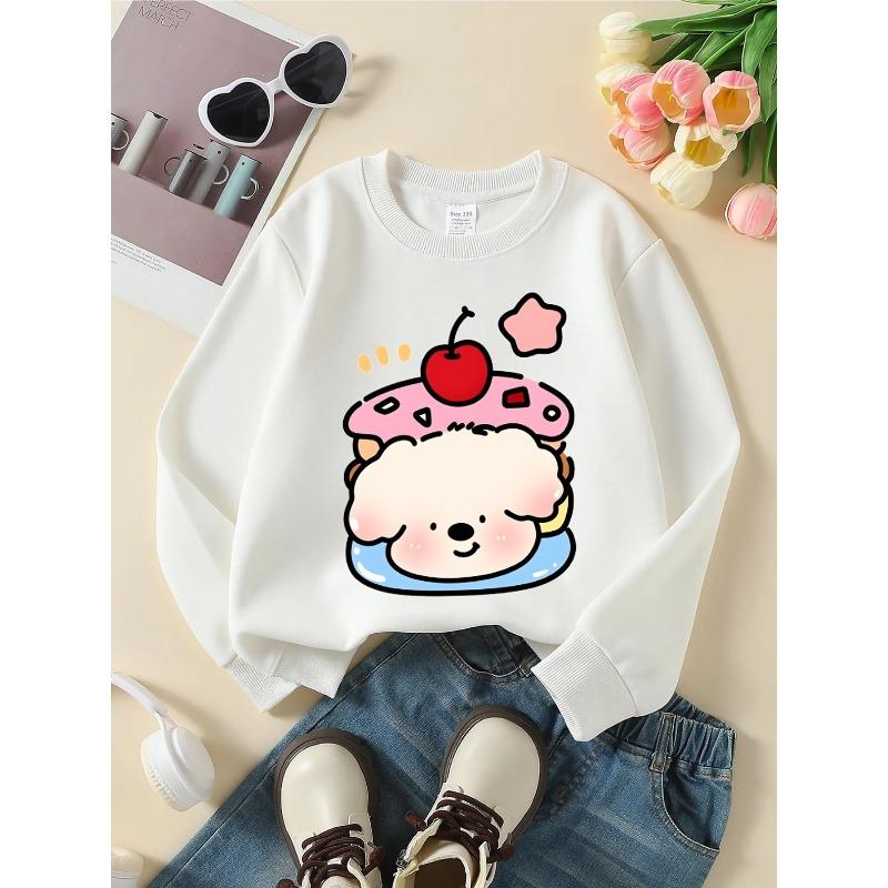 European sizes Crewneck Sweatshirt for Kids Featuring an Adorable Cloud Cake Topped with a Cherry. Perfect for Sports And Casual Outings