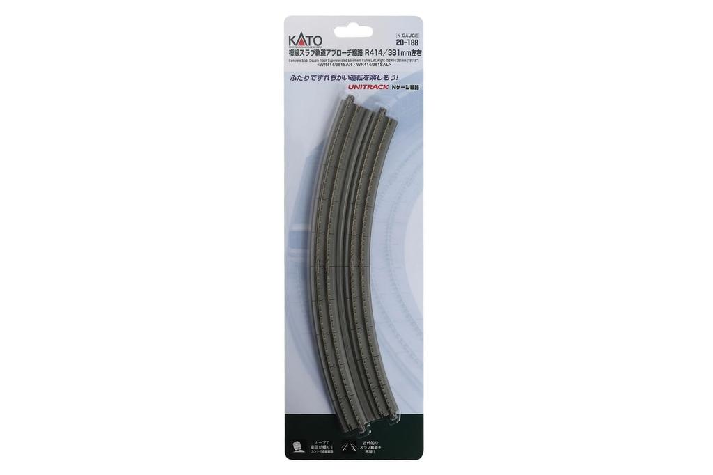 KATO N Gauge Double Track Slab Track Approach Track 1 Left and 1 Right Model Railroad Supplies R414/381-22.5° 20-188