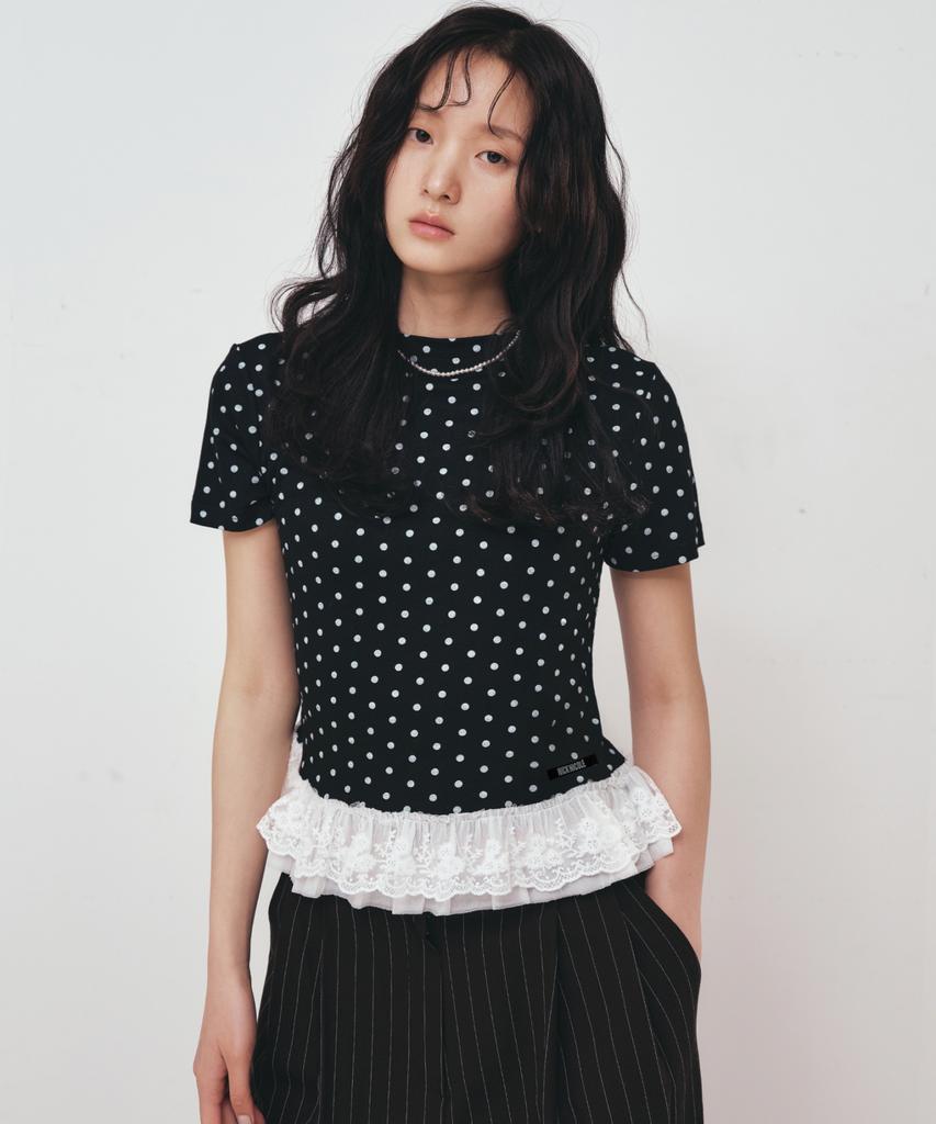 Nigaennikol Dots Lace Half Top_Black