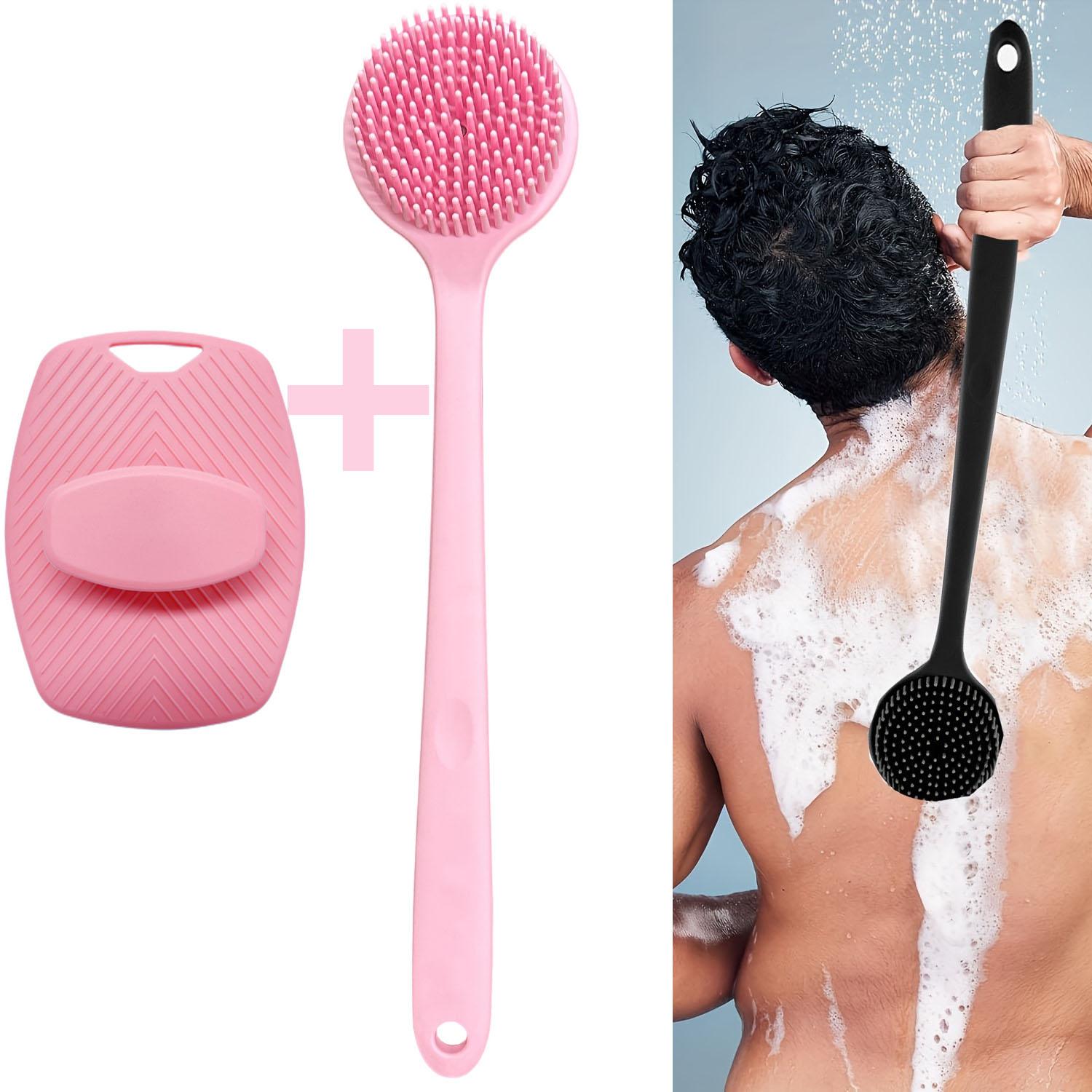 

2Pcs Shower Back Scrubber Exfoliating Bath Brush Gentle Exfoliation Body Shower Silicone Shower Brush Long Handle Bath Brushes Silica Gel рожевий