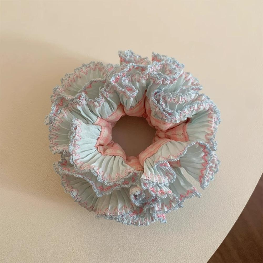 Multilayer Large Lace Hair Tie Sweet Exaggerated Hair Ring Exquisite Plaid Scrunchies  Girls