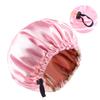 1pc Double Layer Adjustable Satin Bonnet Solid Color Elastic Button for Women Hair Hat Nightcap Silky Satin Fabric