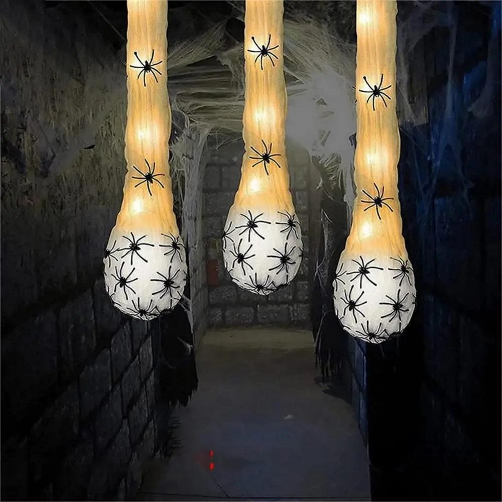 Halloween-Dekoration zum Aufhängen, leuchtende Spinnen-Eierbeutel, Außendekoration, leuchtendes Spinnennetz-Ei, beleuchtetes Geschenk für den Innenbereich für Party