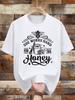 200g 100% Cotton Casual T-shirt - "She Works Hard for the Honey" Design with Bee & Honeycomb Illustration