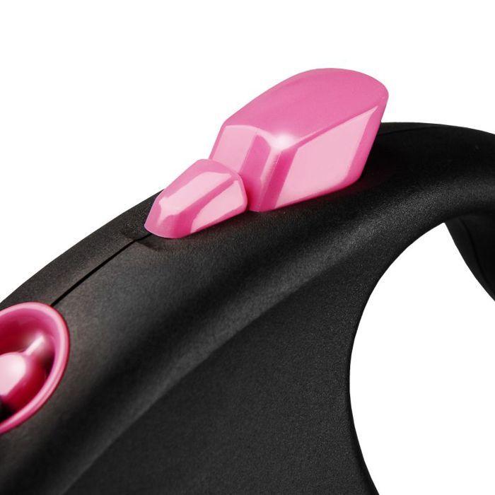 Laisse enroulable - FLEXI - Design Noir/Rose - 5m - Pour chiens jusqu'à 50kg - Nylon